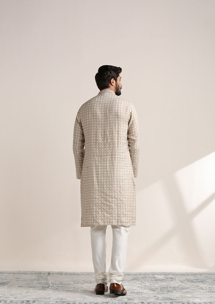 Twamev Men Sand Beige Printed Kurta Set