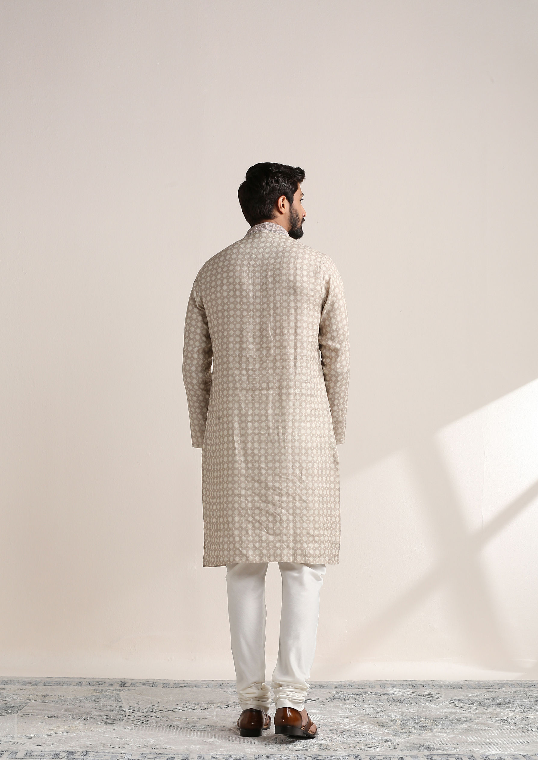 Twamev Men Sand Beige Printed Kurta Set