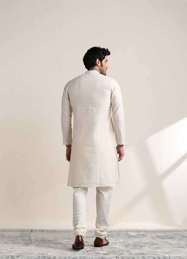 Manyavar Men White Booti Self Motif Kurta Pajama