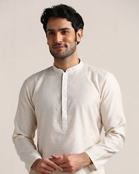 Manyavar Men White Booti Self Motif Kurta Pajama