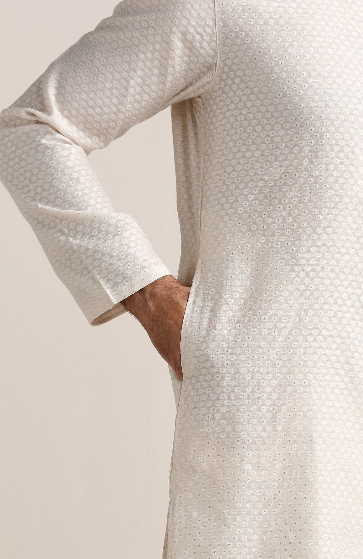 Manyavar Men White Booti Self Motif Kurta Pajama