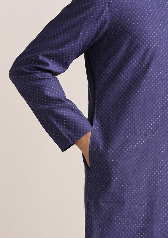 Twamev Men Deep Blue Jacquard Patterned Kurta Set