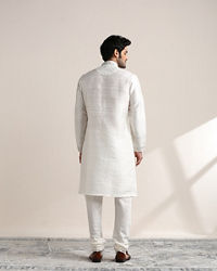 Twamev Men Pure White Embroidered Neck Kurta Set