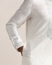 Twamev Men Pure White Embroidered Neck Kurta Set