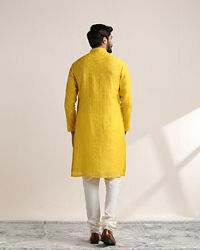 Twamev Men Vibrant Yellow Self Embroidered Kurta Set