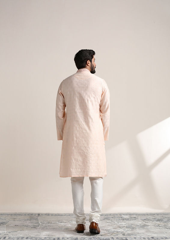 Twamev Men Rosewater Pink Jacquard Patterned Kurta Set