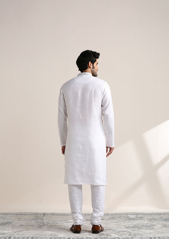 Twamev Men Soft Cream Embroidered Neck Kurta Set
