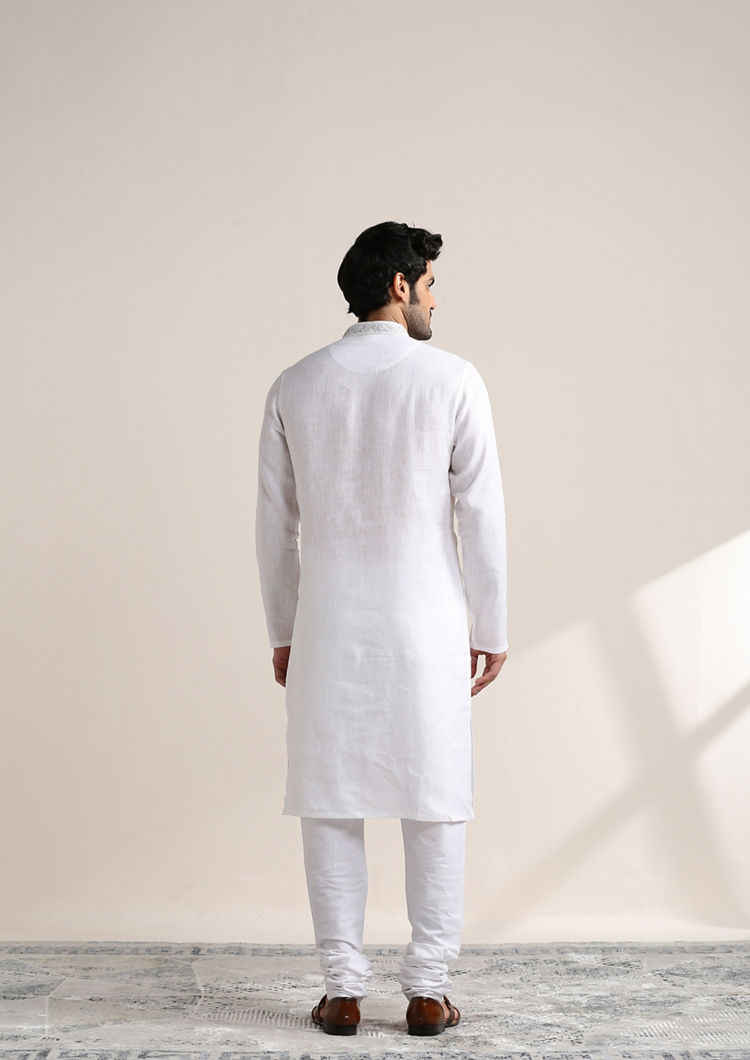 Twamev Men Soft Cream Embroidered Neck Kurta Set