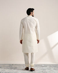 Twamev Men Cannoli Cream Jacquard Patterned Kurta Set