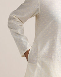 Twamev Men Cannoli Cream Jacquard Patterned Kurta Set