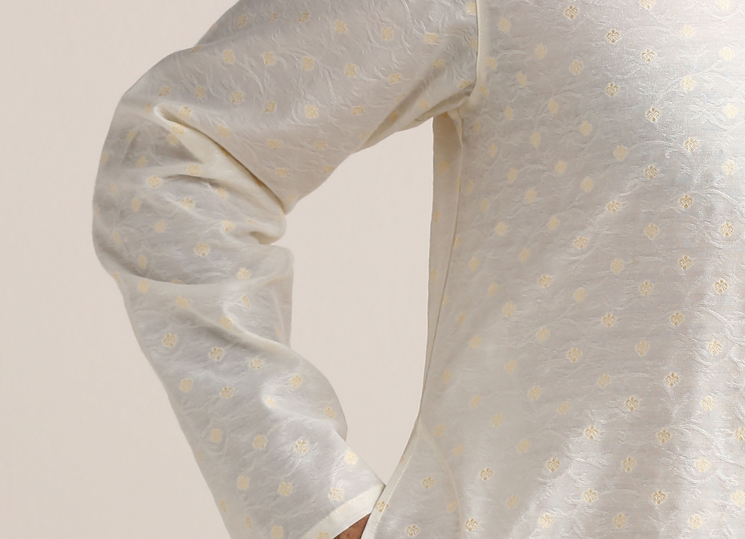 Twamev Men Cannoli Cream Jacquard Patterned Kurta Set