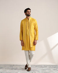 Twamev Men Illuminating Yellow Shisha Embroidered Kurta Jacket Set