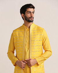 Twamev Men Illuminating Yellow Shisha Embroidered Kurta Jacket Set