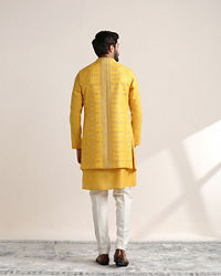 Twamev Men Illuminating Yellow Shisha Embroidered Kurta Jacket Set