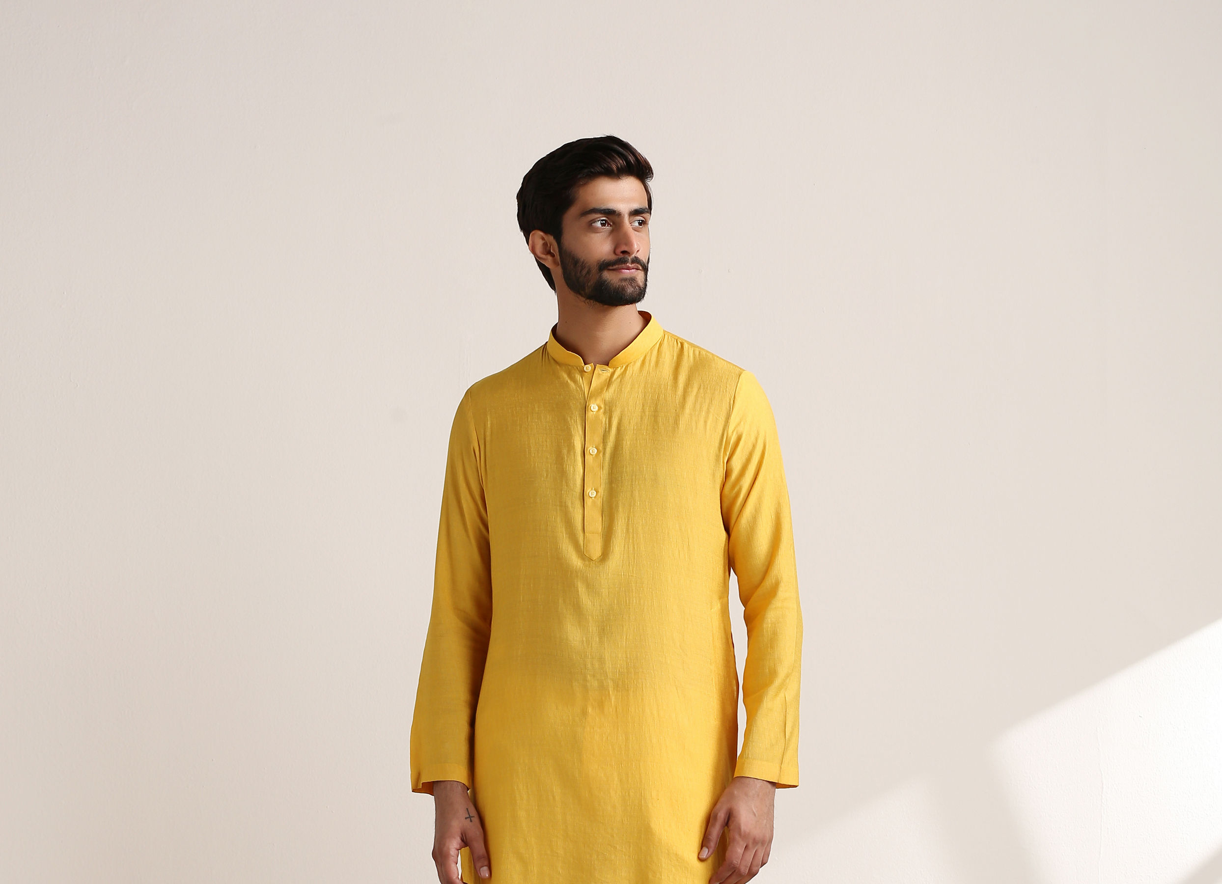 Twamev Men Illuminating Yellow Shisha Embroidered Kurta Jacket Set