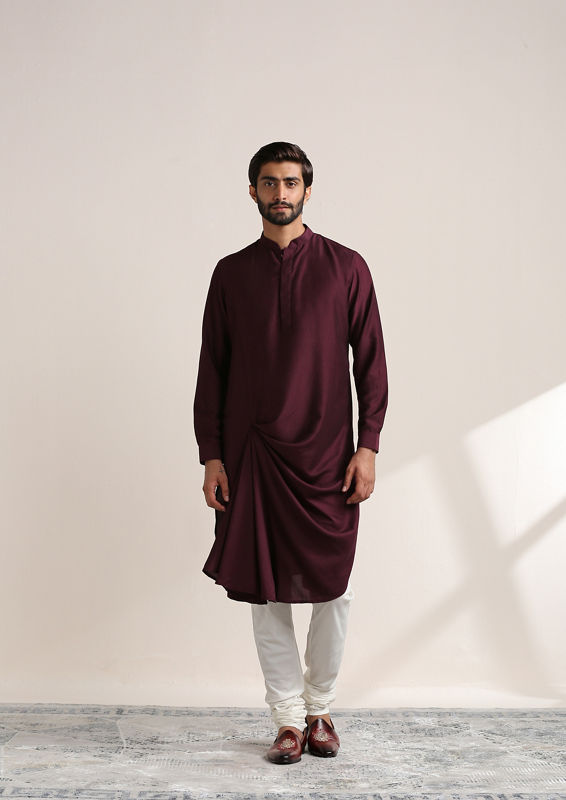 Twamev Men Regal Rani And Wine Kurta Jacket Set