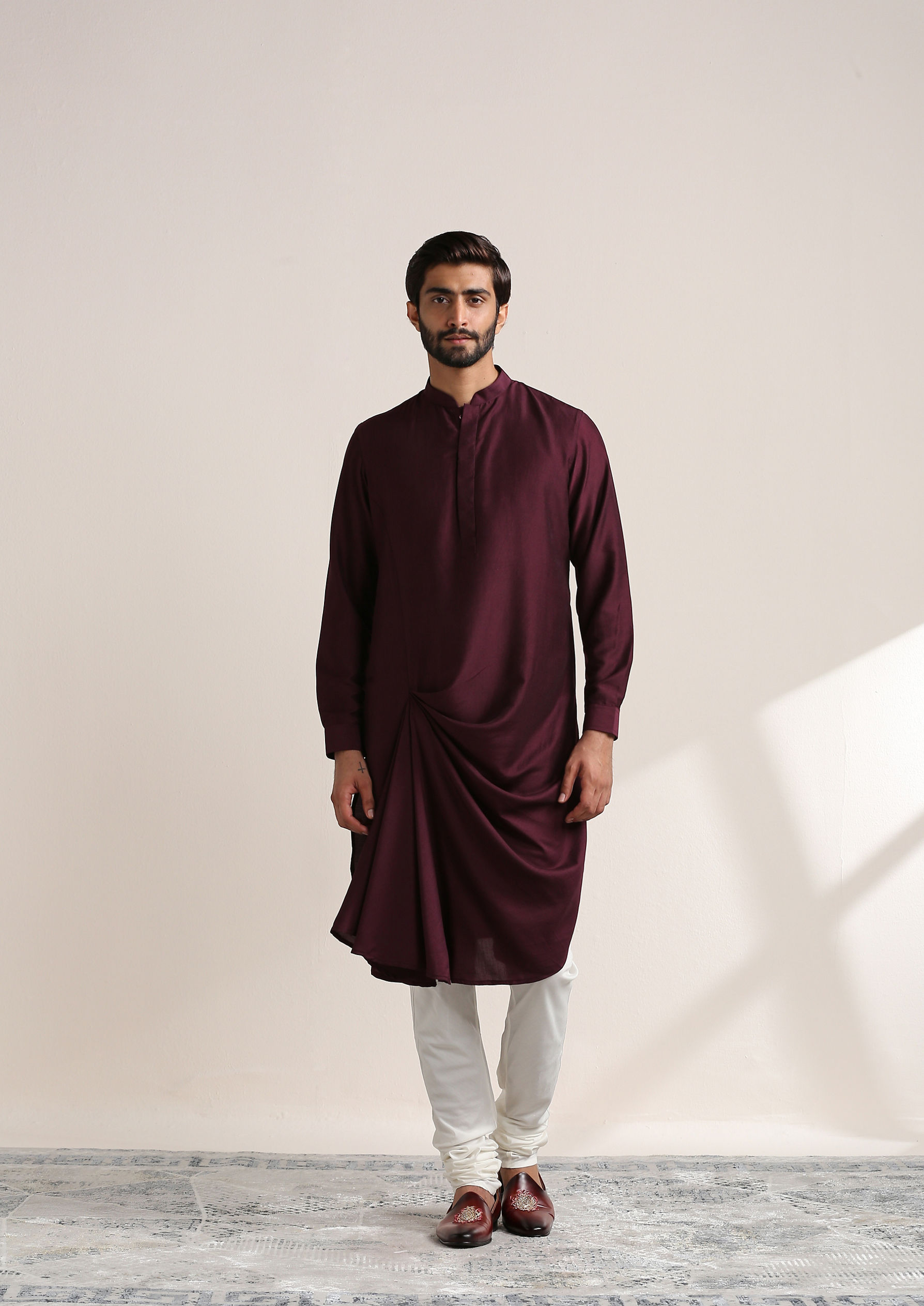 Twamev Men Regal Rani And Wine Kurta Jacket Set