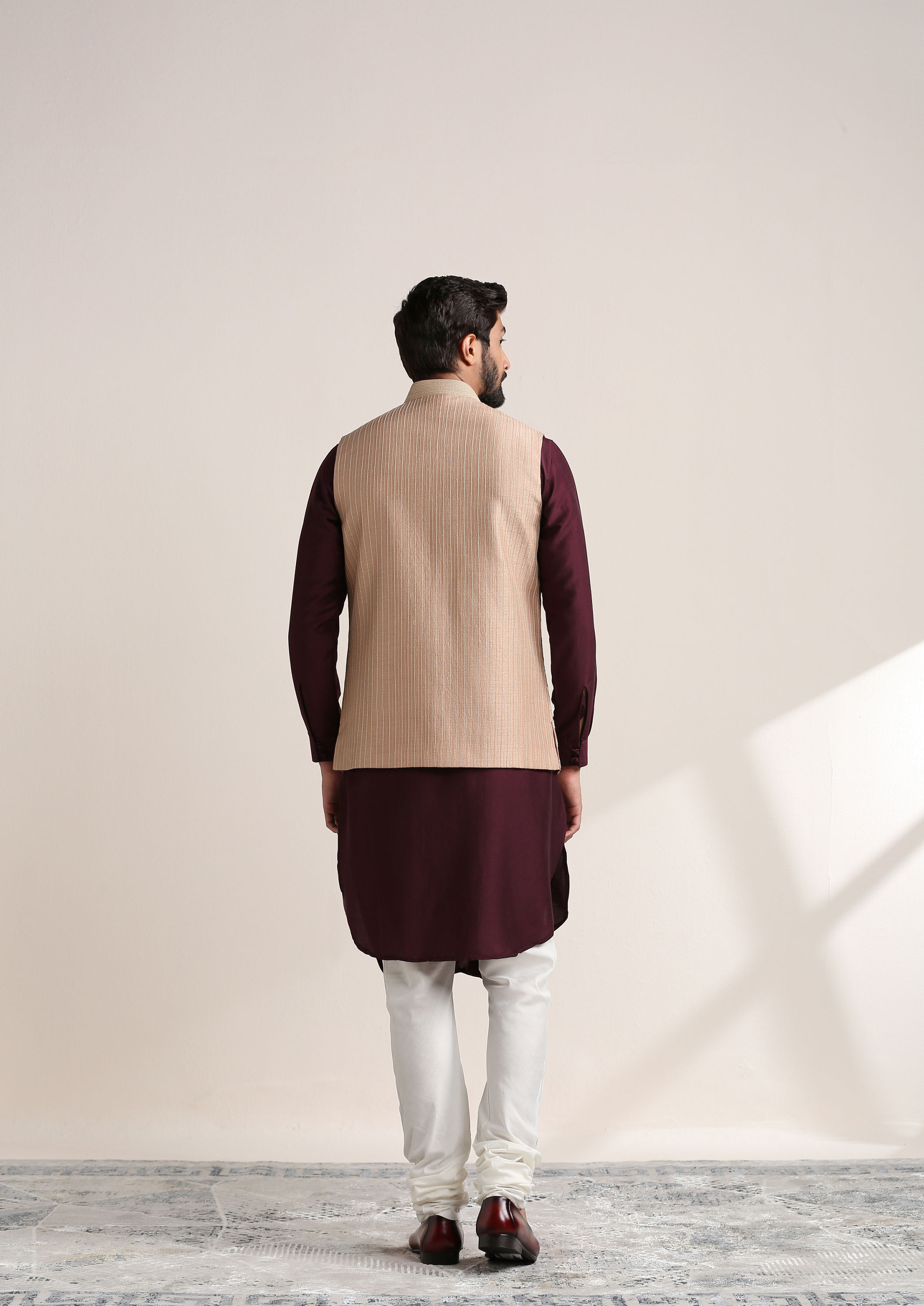 Twamev Men Regal Rani And Wine Kurta Jacket Set