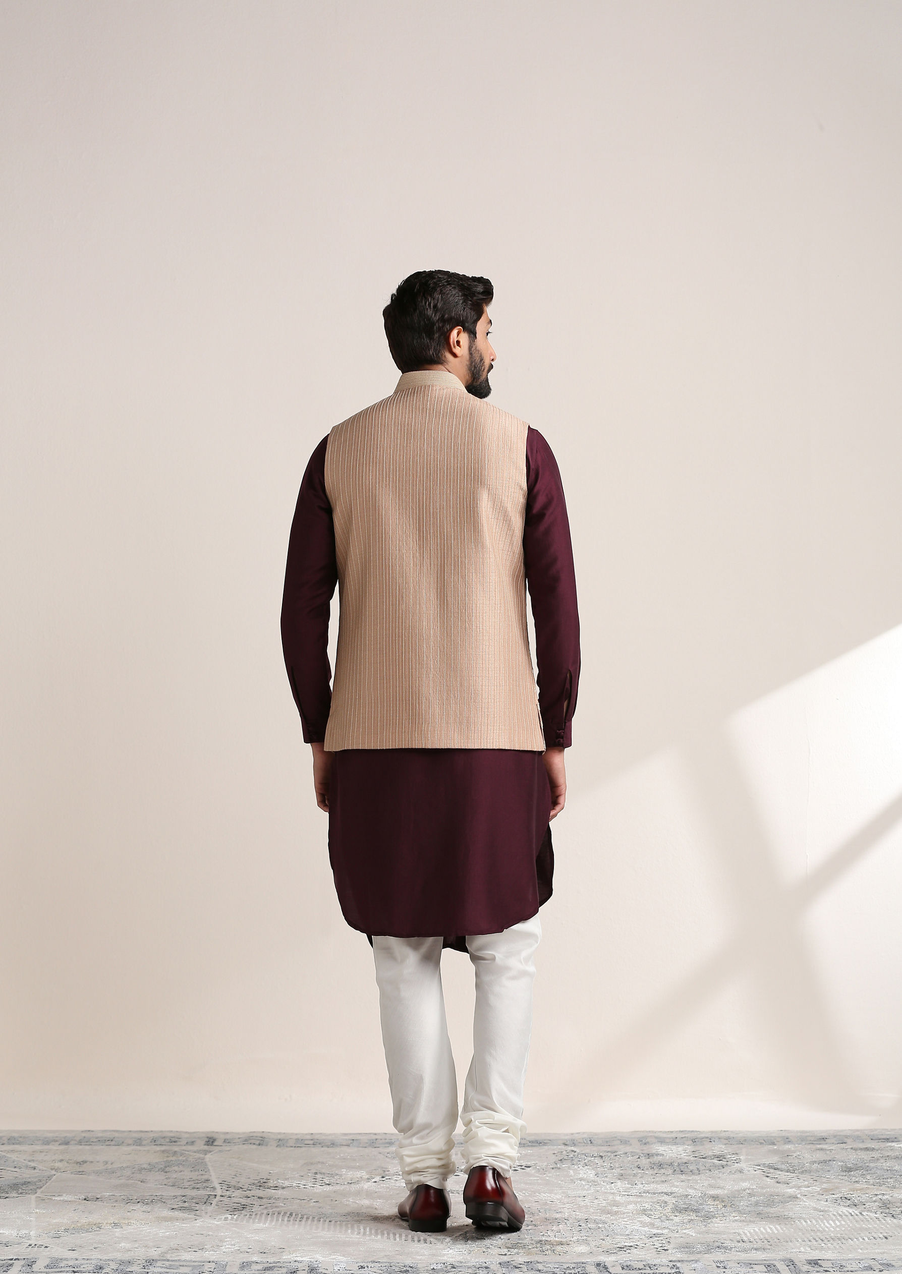 Twamev Men Regal Rani And Wine Kurta Jacket Set