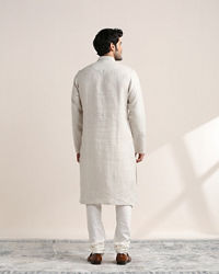 Twamev Men Lily White Embroidered Placket Kurta Set
