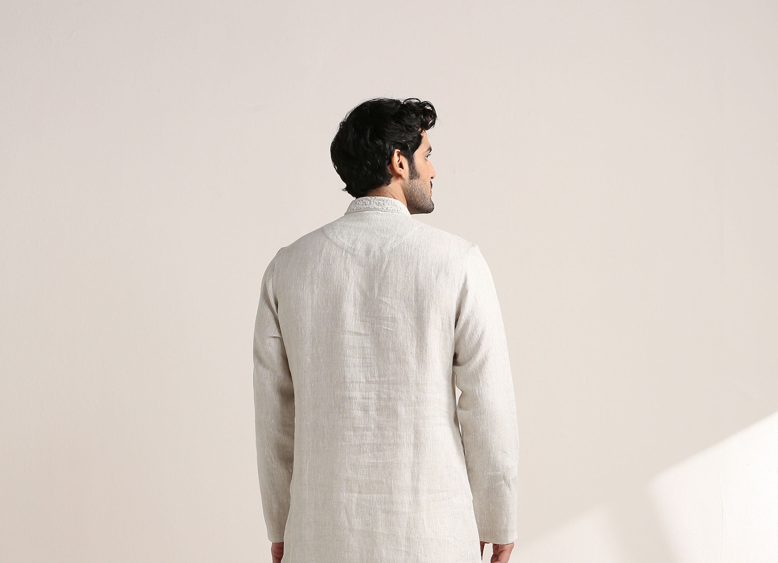 Twamev Men Lily White Embroidered Placket Kurta Set