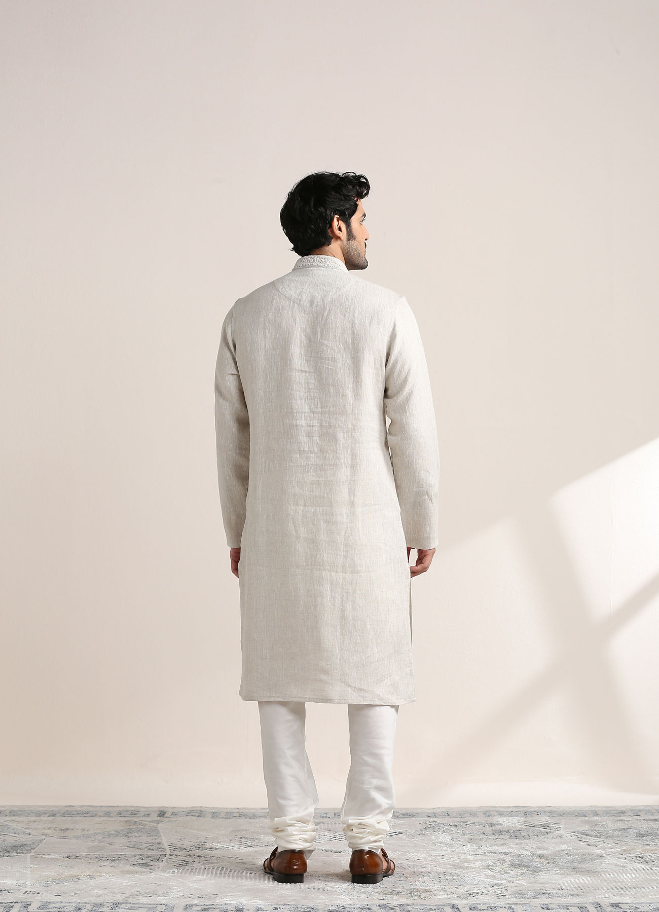 Twamev Men Lily White Embroidered Placket Kurta Set