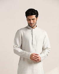Twamev Men Lily White Embroidered Placket Kurta Set