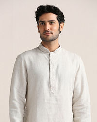 Twamev Men Lily White Embroidered Placket Kurta Set