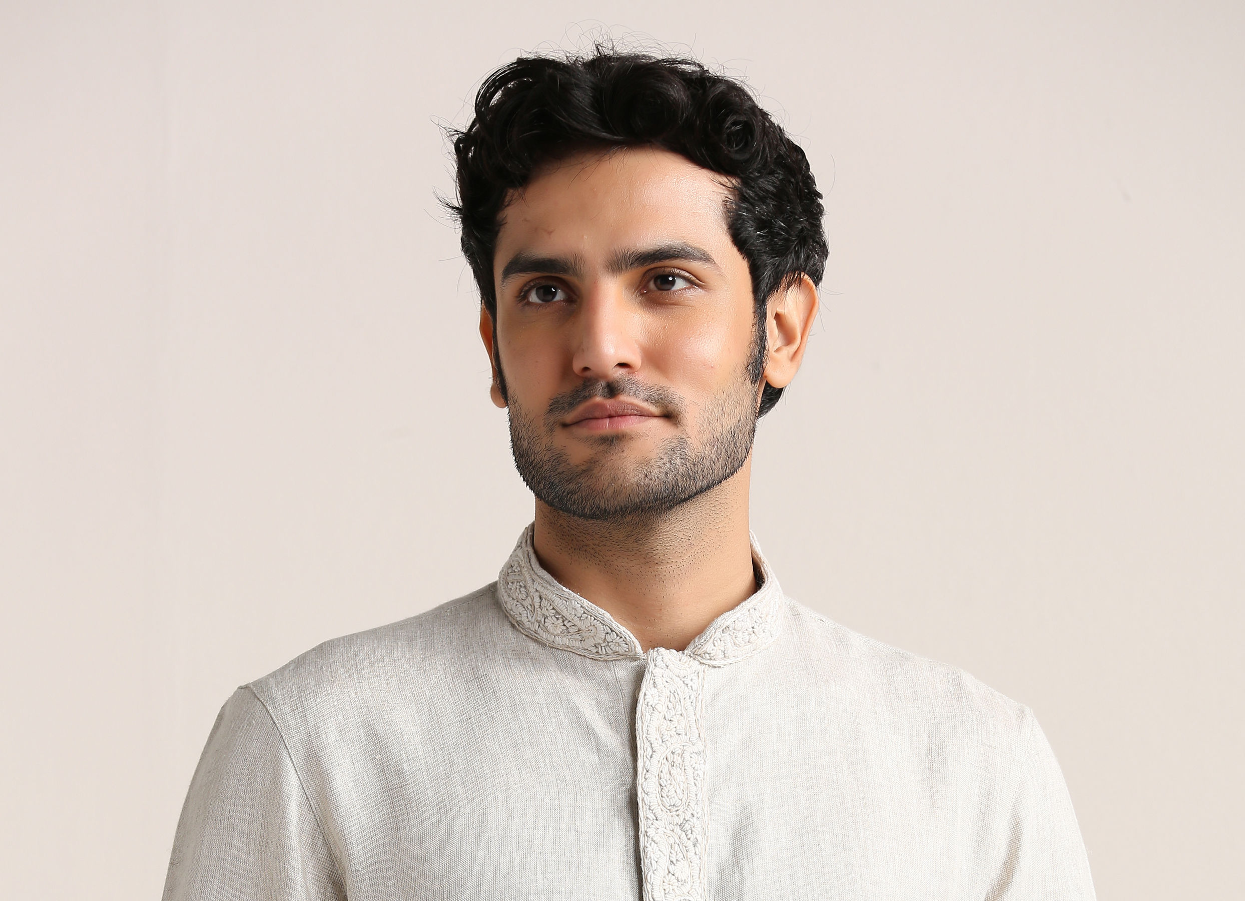 Twamev Men Lily White Embroidered Placket Kurta Set