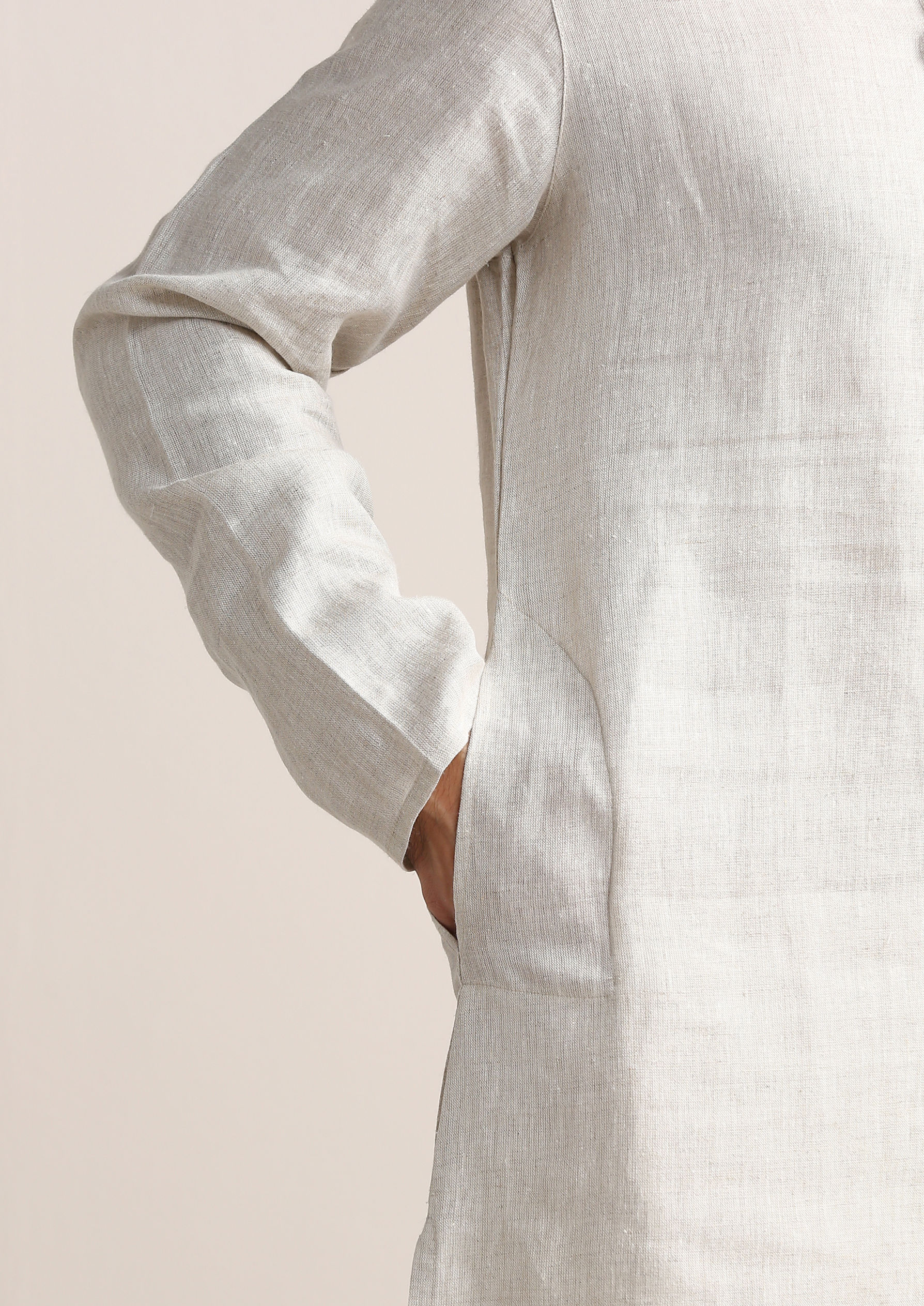 Twamev Men Lily White Embroidered Placket Kurta Set
