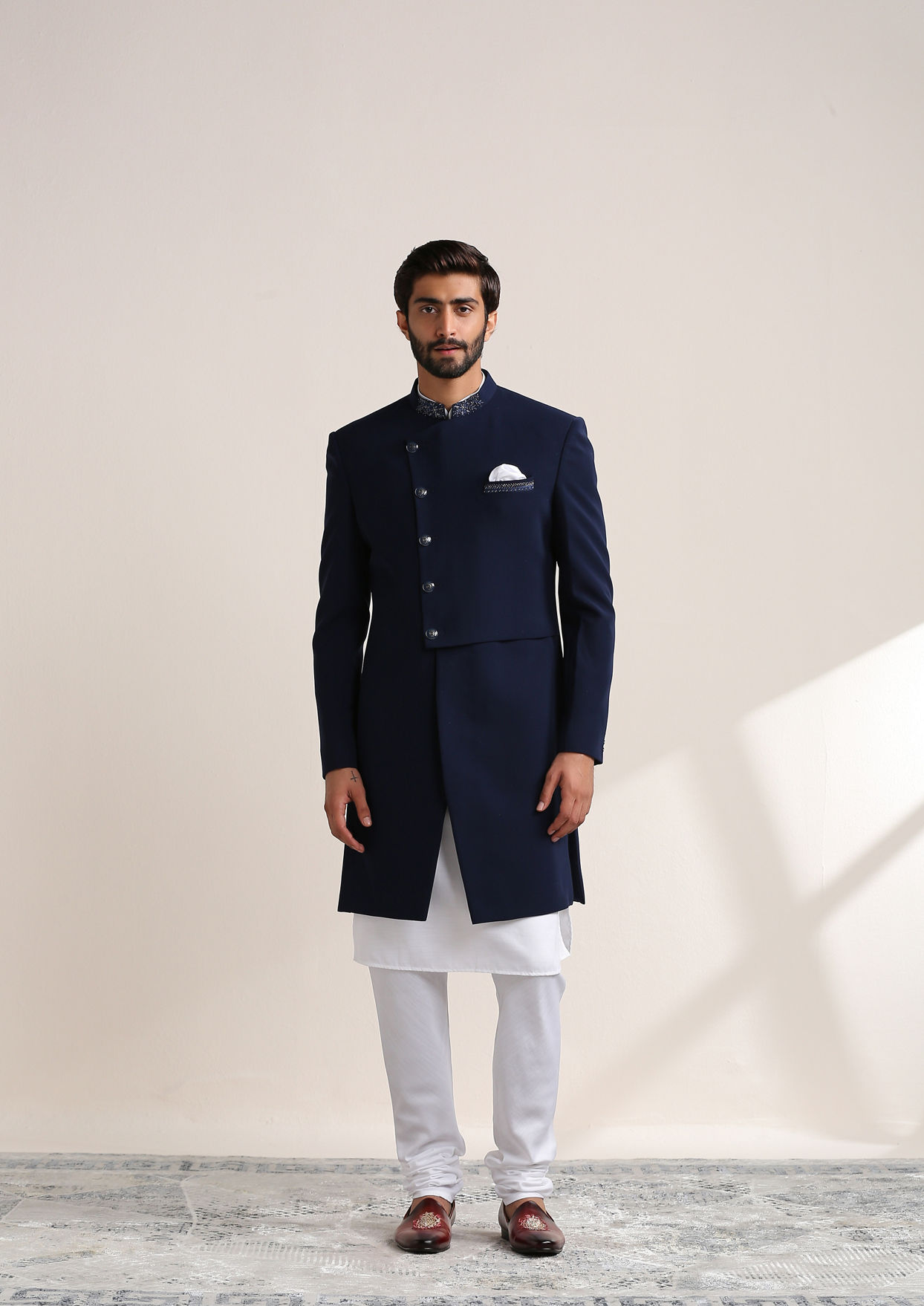 alt message - Twamev Men Suave Blue Indo Western image number 1