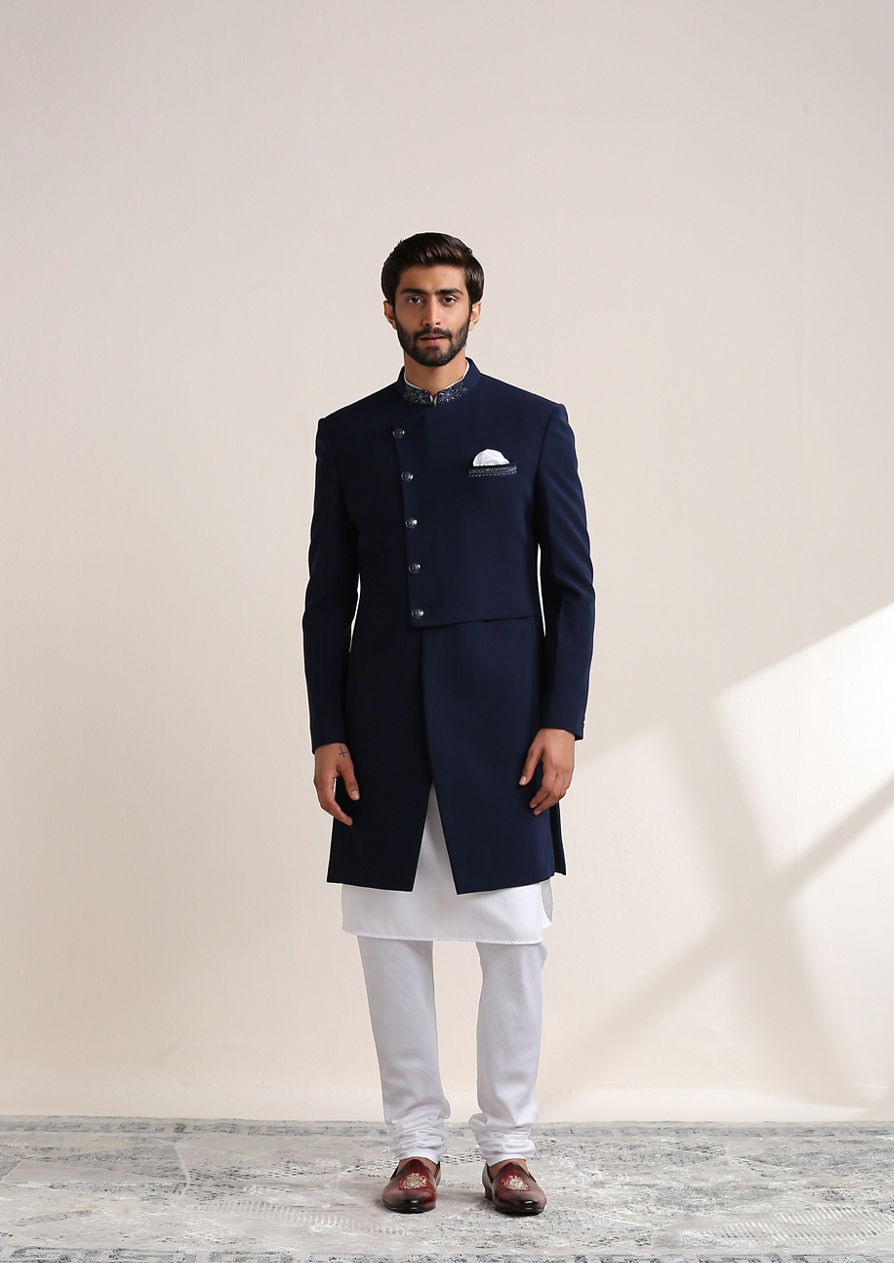 alt message - Twamev Men Suave Blue Indo Western image number 1