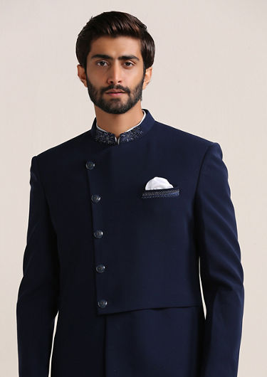 alt message - Twamev Men Suave Blue Indo Western image number 0