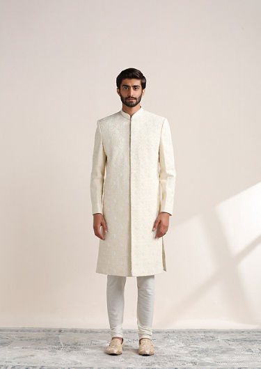 alt message - Twamev Men Refined All Over Embroidered Sherwani Set image number 1