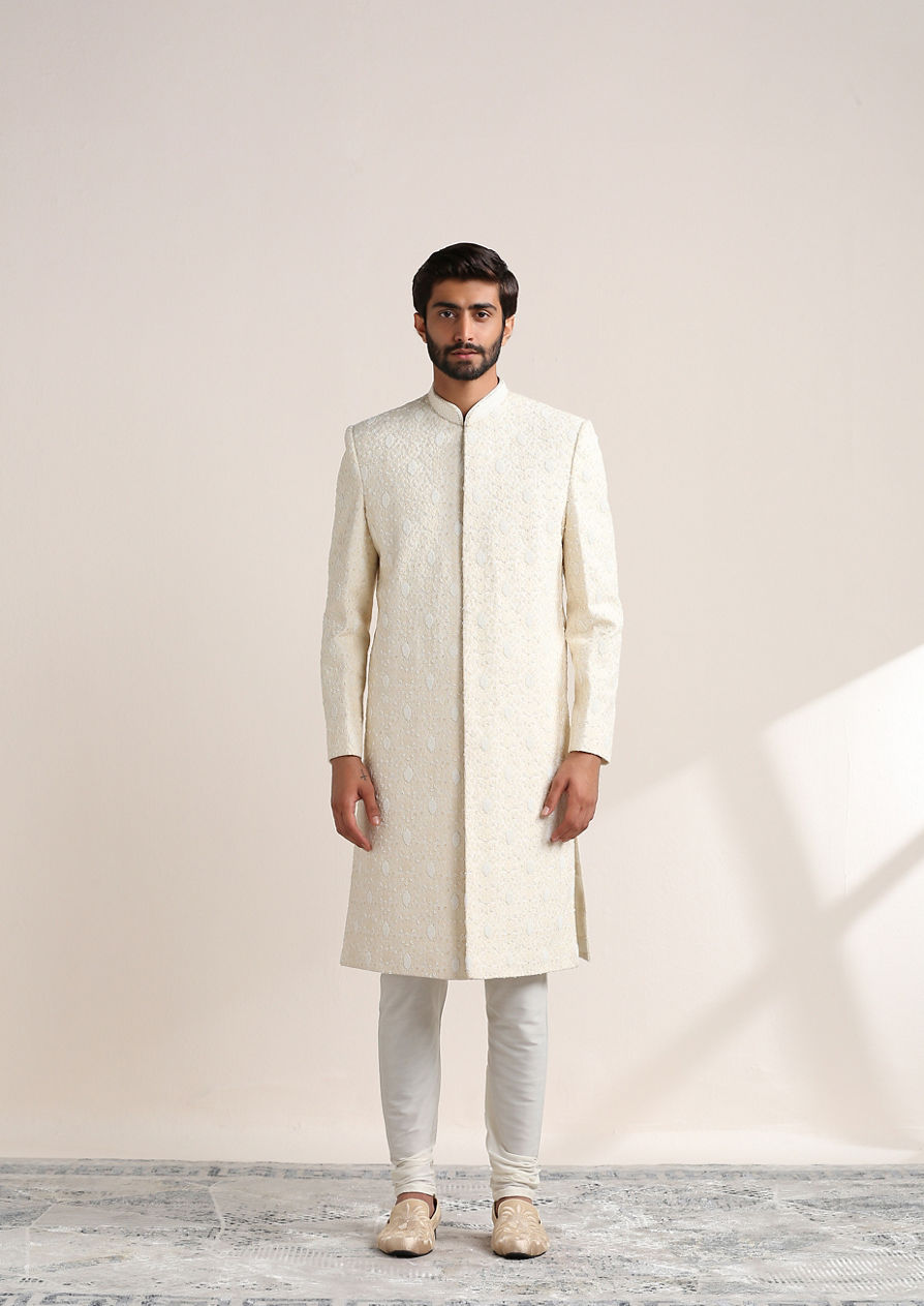 alt message - Twamev Men Refined All Over Embroidered Sherwani Set image number 1