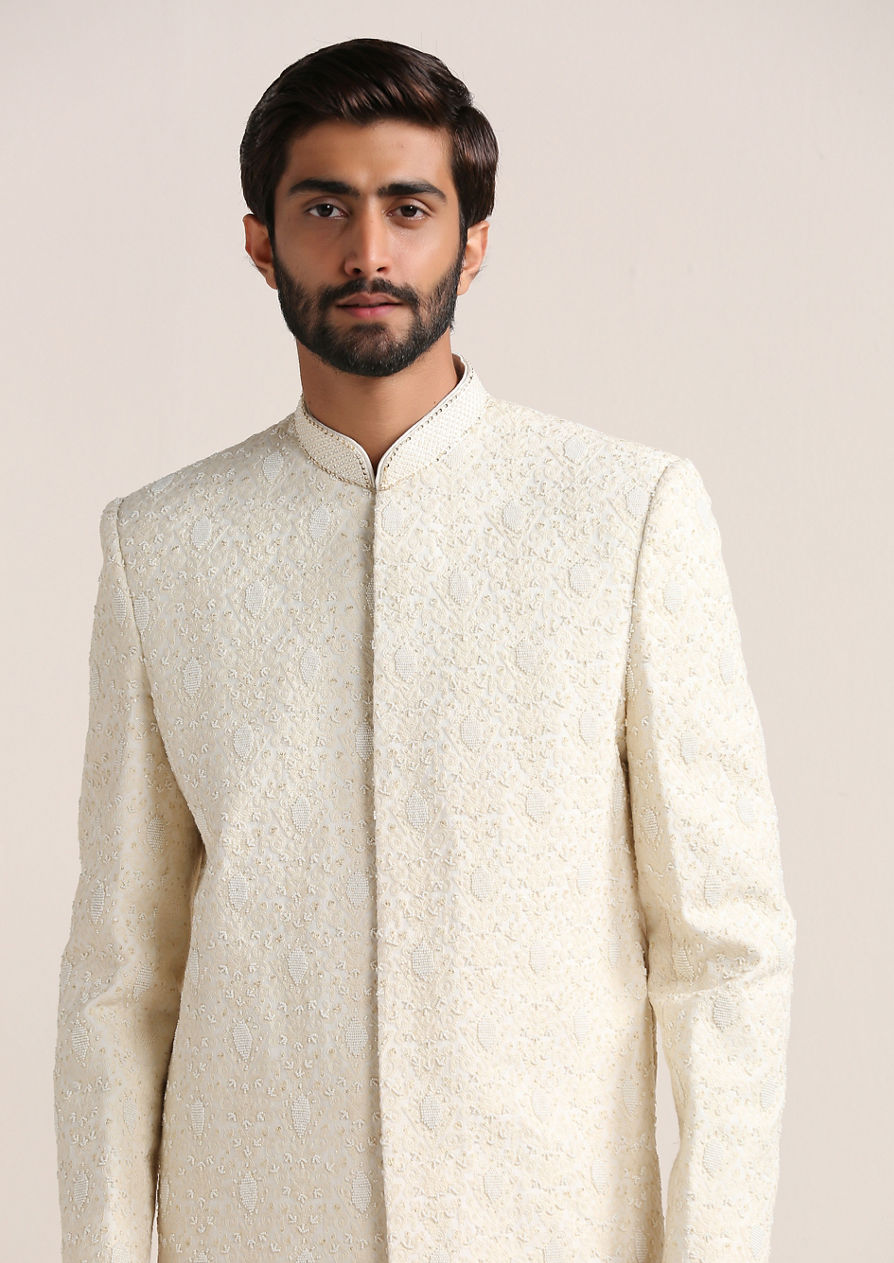 alt message - Twamev Men Refined All Over Embroidered Sherwani Set image number 0