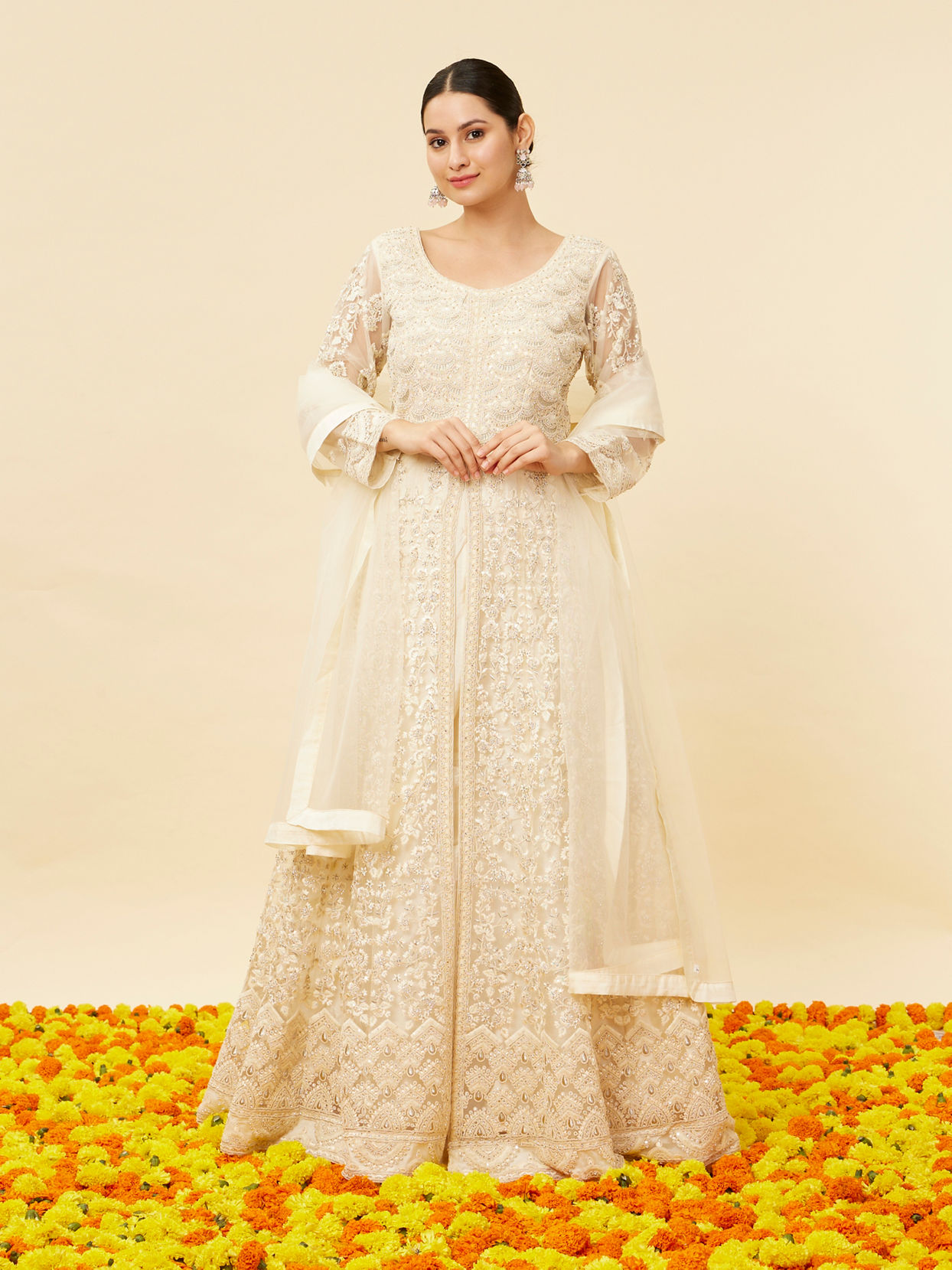 Cream anarkali hot sale dress