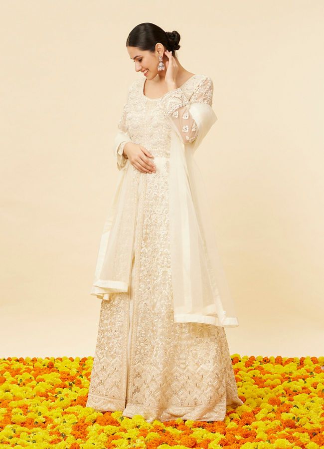 Cream Bel Buti Patterned Anarkali Suit image number 2