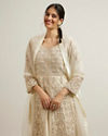 Mohey Women Dark Cream Bel Buti Embroidered Anarkali with Mirror Work