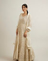 Mohey Women Dark Cream Bel Buti Embroidered Anarkali with Mirror Work