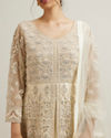Mohey Women Dark Cream Bel Buti Embroidered Anarkali with Mirror Work