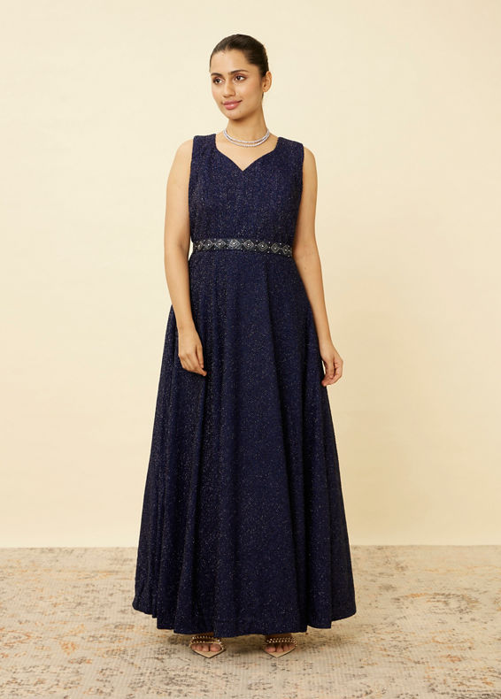 Mohey Women Navy Blue Shimmery Gown