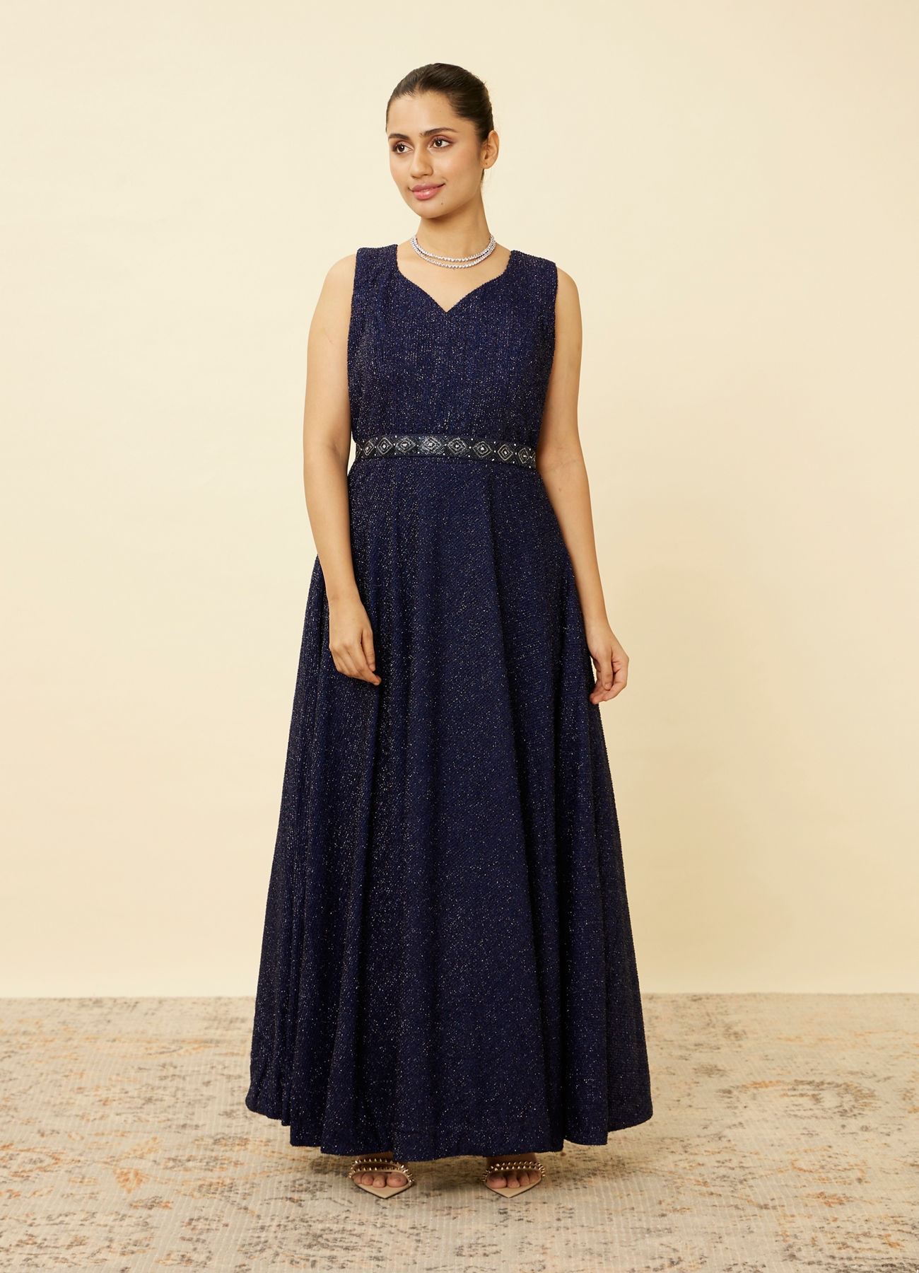 Mohey Women Navy Blue Shimmery Gown