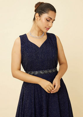 alt message - Mohey Women Navy Blue Shimmery Gown image number 1