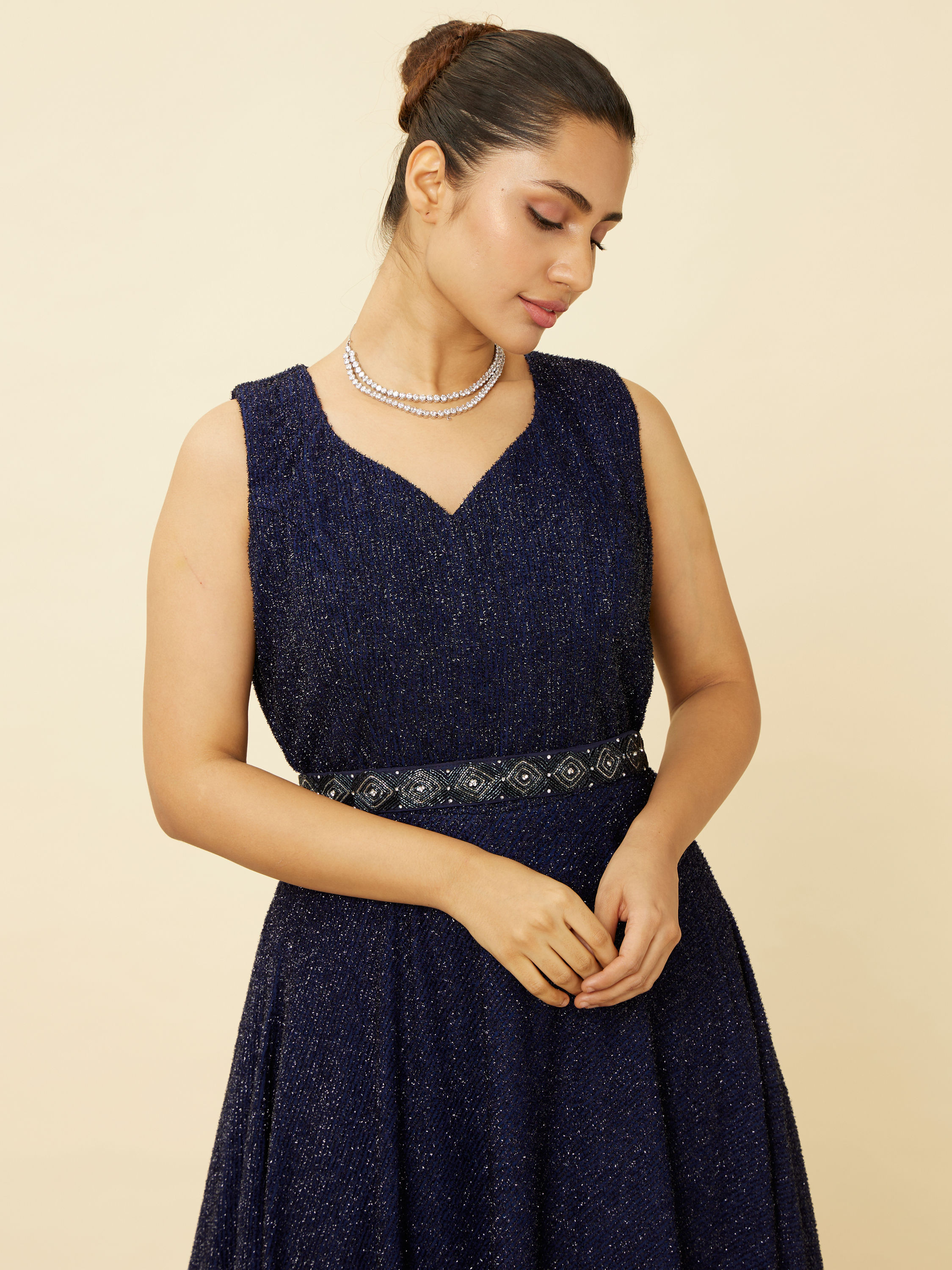 Mohey Women Navy Blue Shimmery Gown