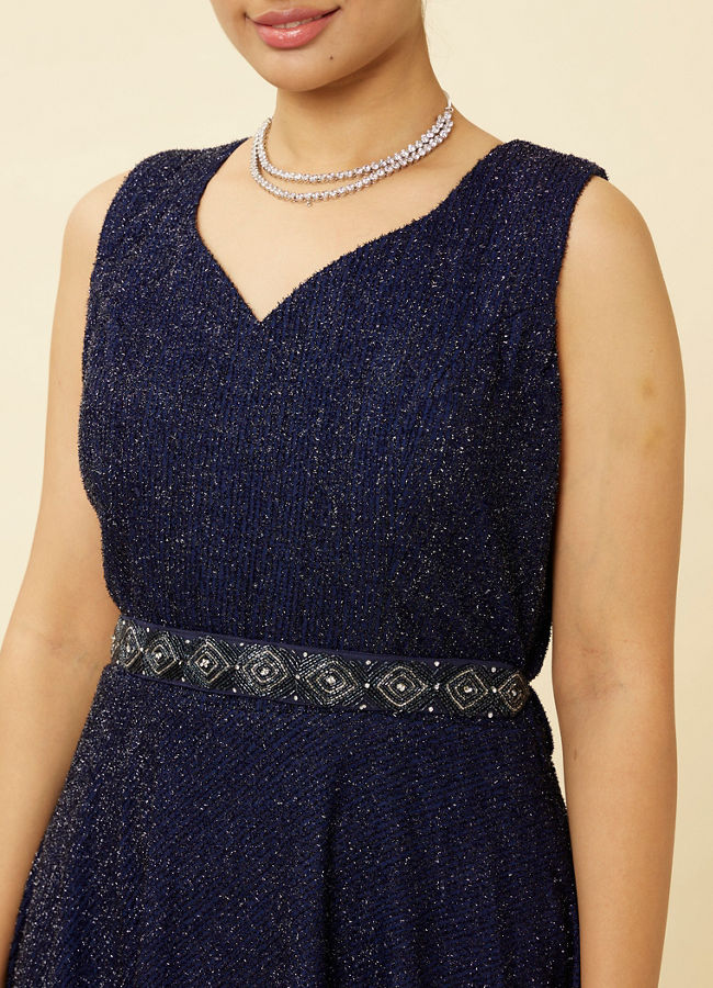 alt message - Mohey Women Navy Blue Shimmery Gown image number 2