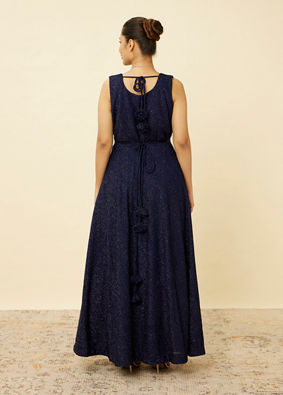 alt message - Mohey Women Navy Blue Shimmery Gown image number 4