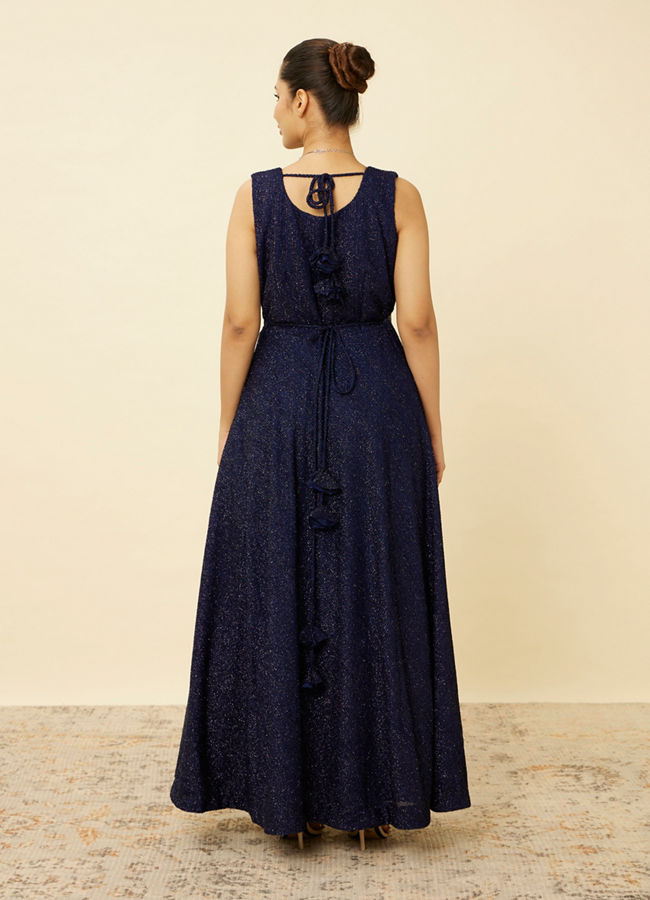 alt message - Mohey Women Navy Blue Shimmery Gown image number 4