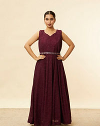 Mohey Women Plum Red Shimmery A Line Gown