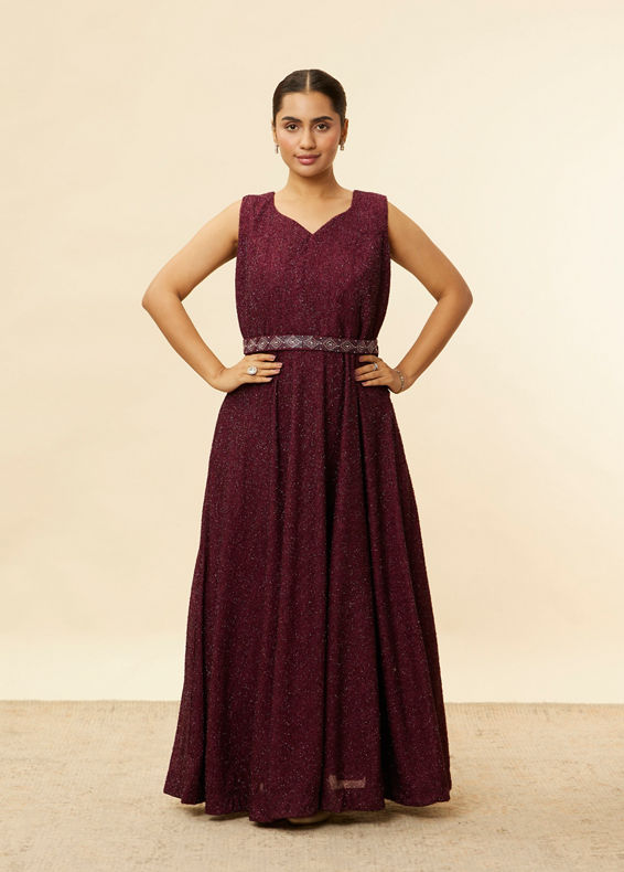 Mohey Women Plum Red Shimmery A Line Gown